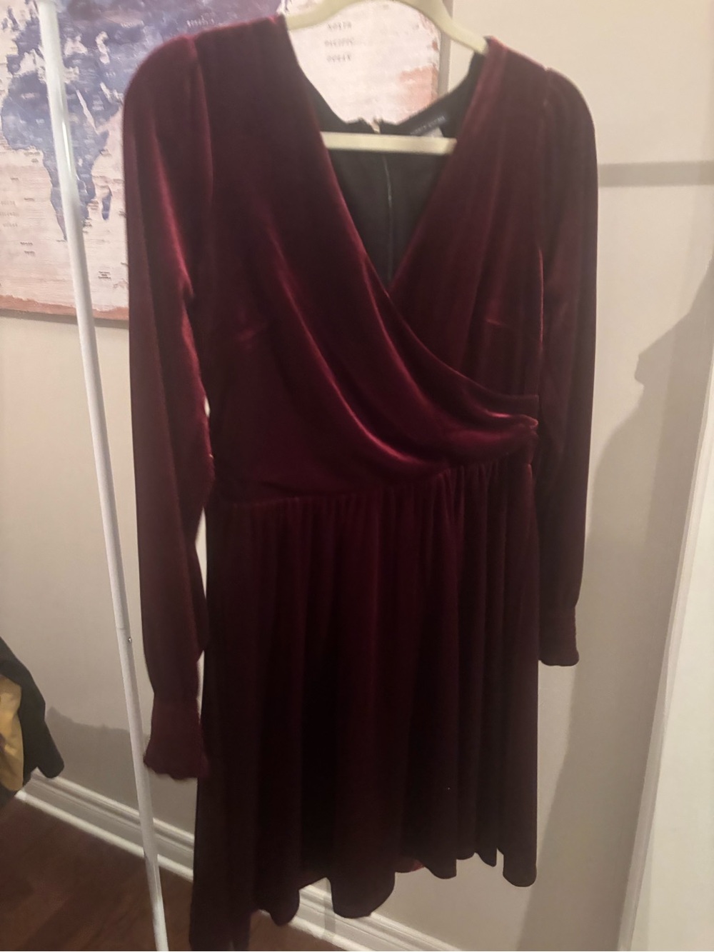 Tommy Hilfiger Burgundy Velvet Long-Sleeve Wrap Dress